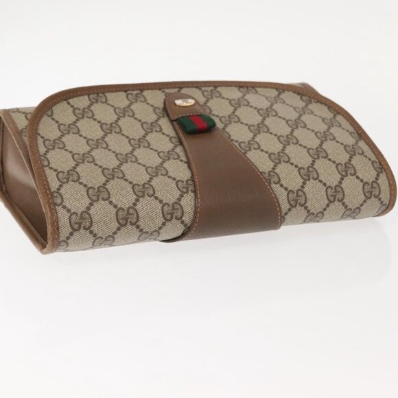 GUCCI GG Supreme Web Sherry Line Clutch Bag PVC Beige Gold 89 01 030 Auth 150407 - Picture 7 of 16